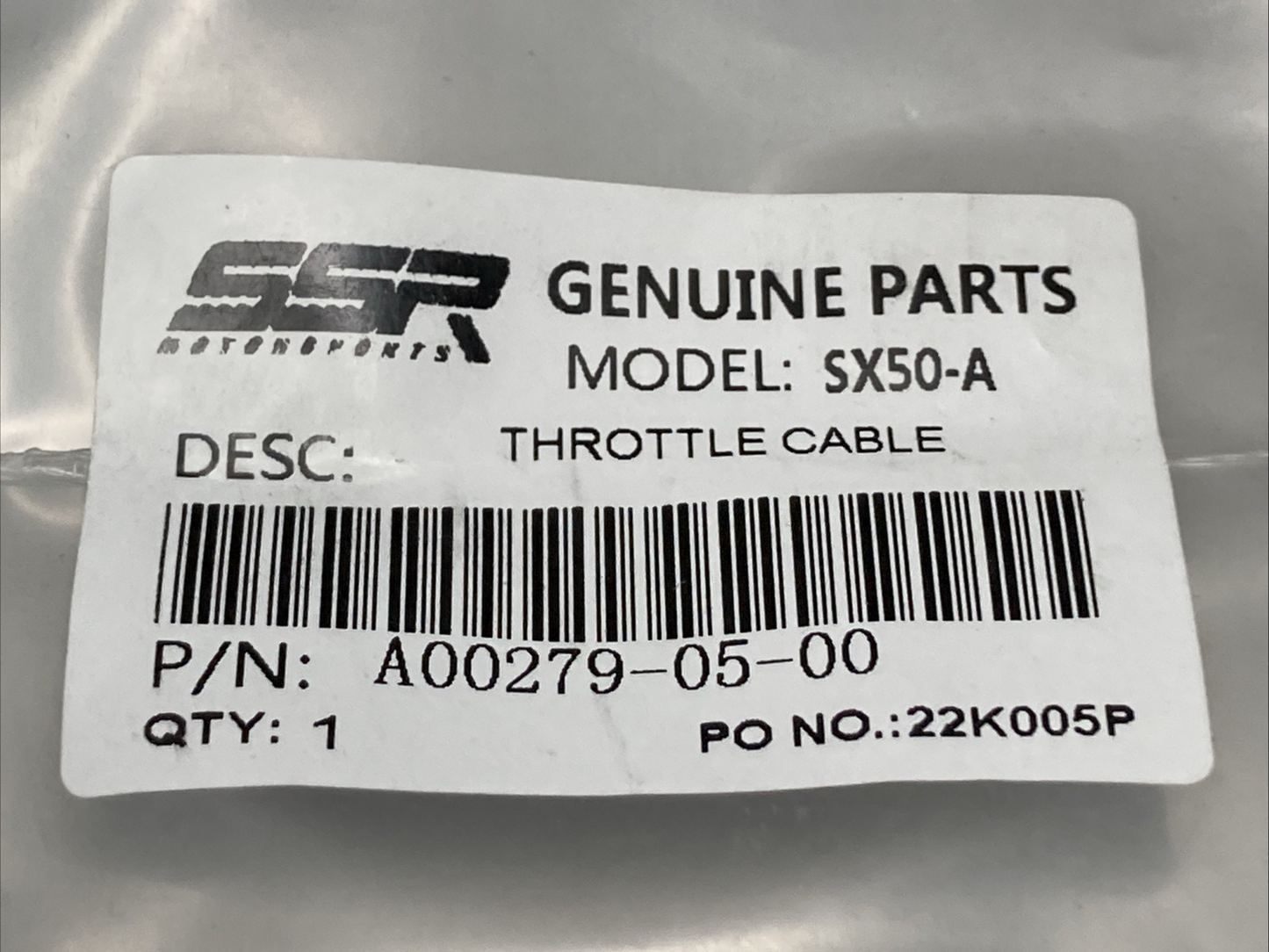 NEW GENUINE SSR A00279-05-00 THROTTLE CABLE