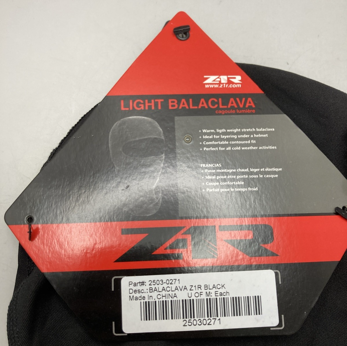 NEW GENUINE Z1R 2503-0271 LIGHT BALACLAVA BLACK