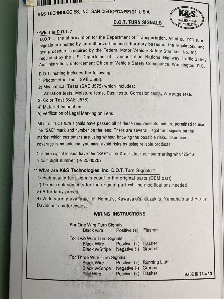 NEW GENUINE K&S 225-2201 DOT APPROVED TURN SIGNAL