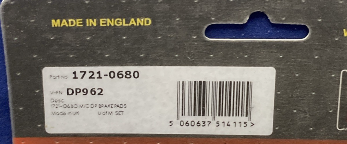 NEW GENUINE DP 1721-0680 DP962 BRAKE PAD SET