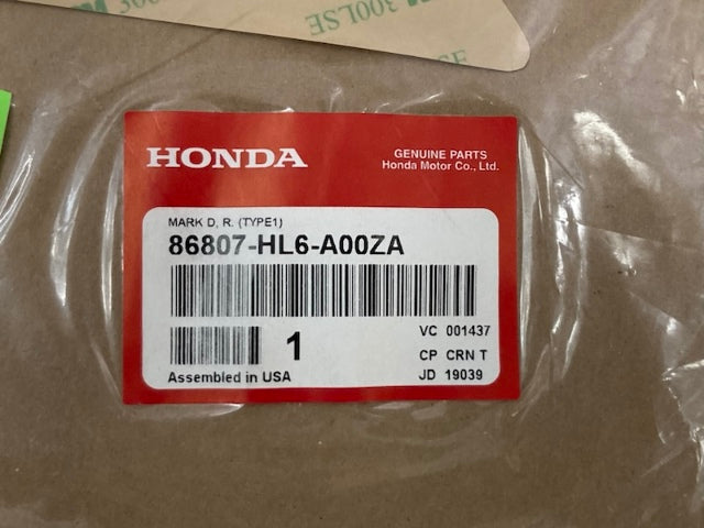 Honda 86807-HL6-A00ZA DECAL New Genuine