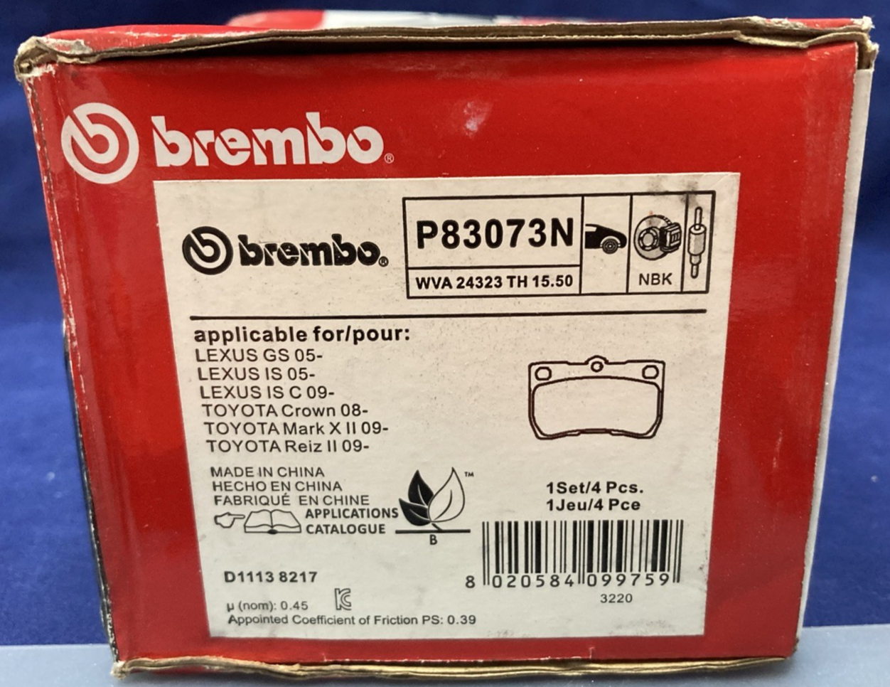 NEW GENUINE BREMBO P83073N Premium NAO Ceramic Brake Pad