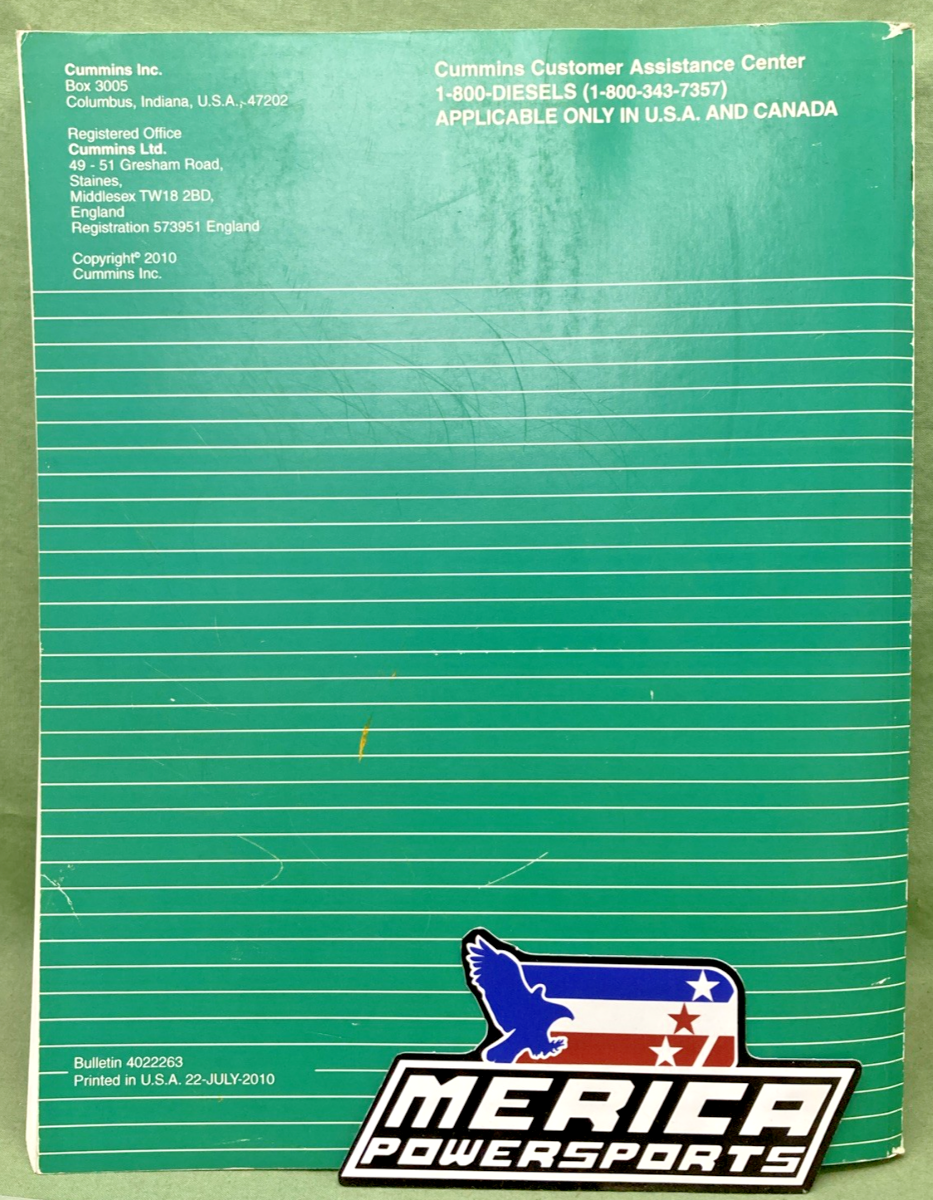 GENUINE CUMMINS 4022263 ISB6.7 CM2250 OPERATION AND MAINTENANCE MANUAL 2010