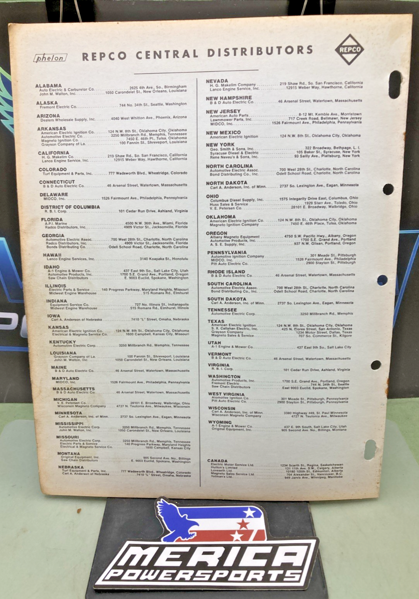 GENUINE PHELON REPCO FLYWHEEL MAGNETOS REPLACEMENT PARTS MASTER PRICE LIST 1982
