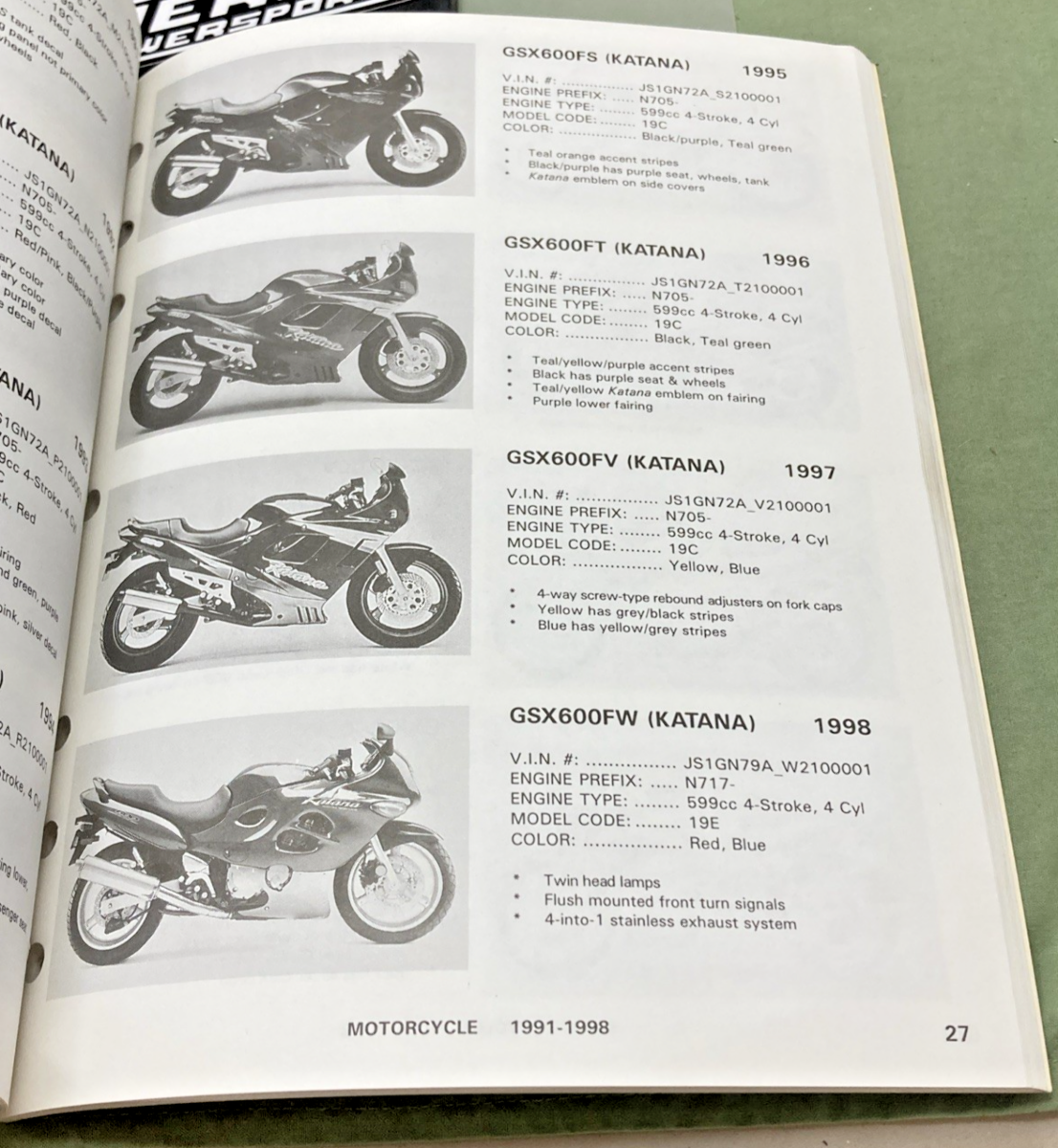 NEW GENUINE SUZUKI 99923-12981 MOTORCYCLE AND ATV MODEL IDENTIFICATION GUIDE '98