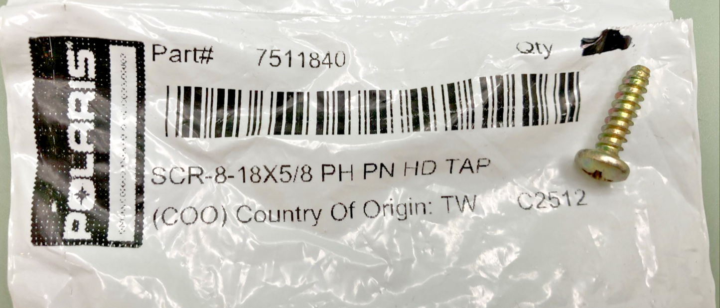 QTY 5 NEW GENUINE POLARIS 7511840 SCREW, 8- 18X5/8 PH PN HD TAP