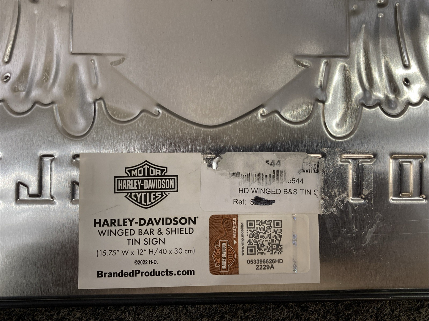 NEW GENUINE HARLEY DAVIDSON WINGED BAR & SHIELD TIN SIGN