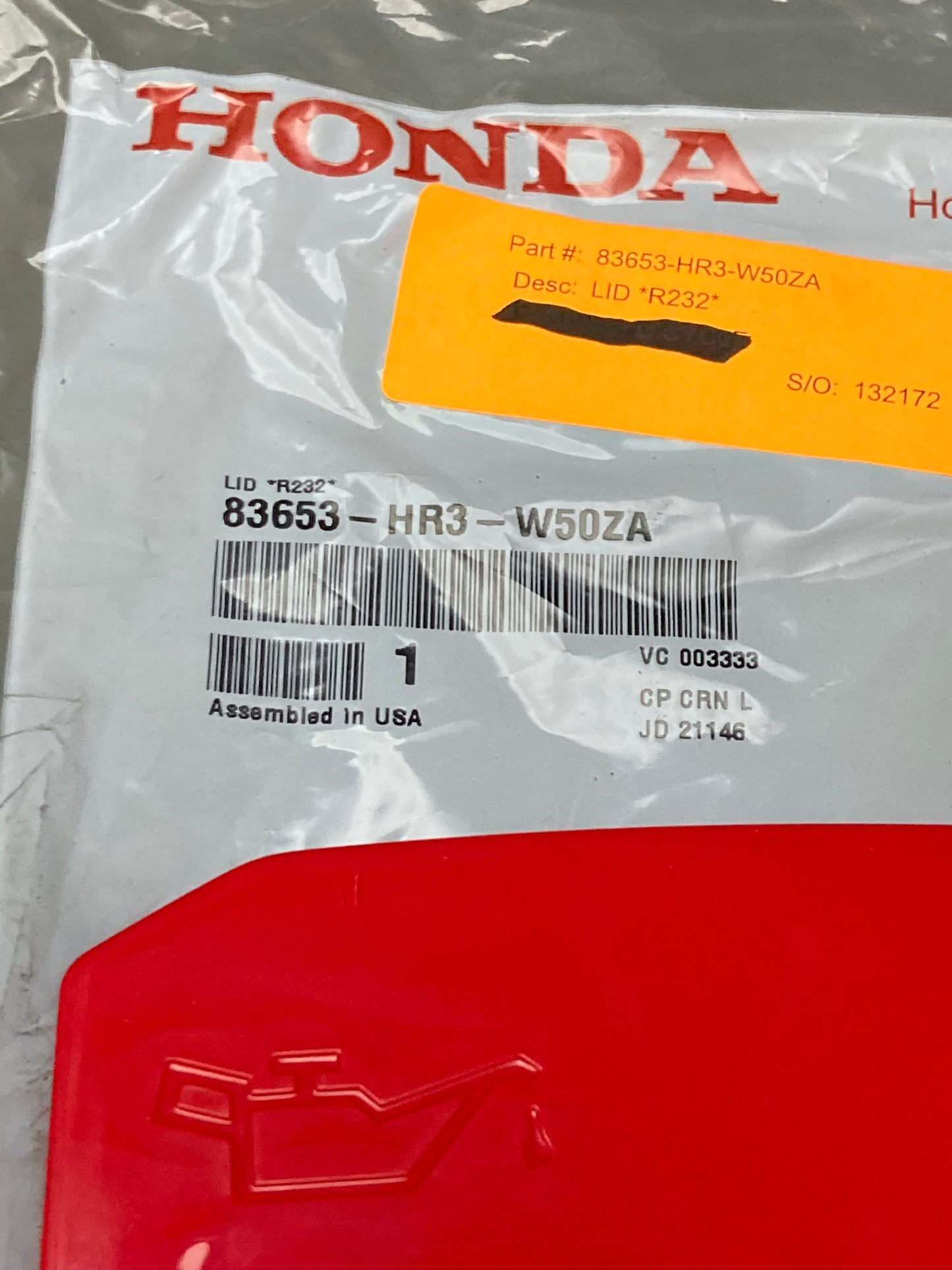 New Genuine Honda 83653-HR3-W50ZA Oil Check Door Cover