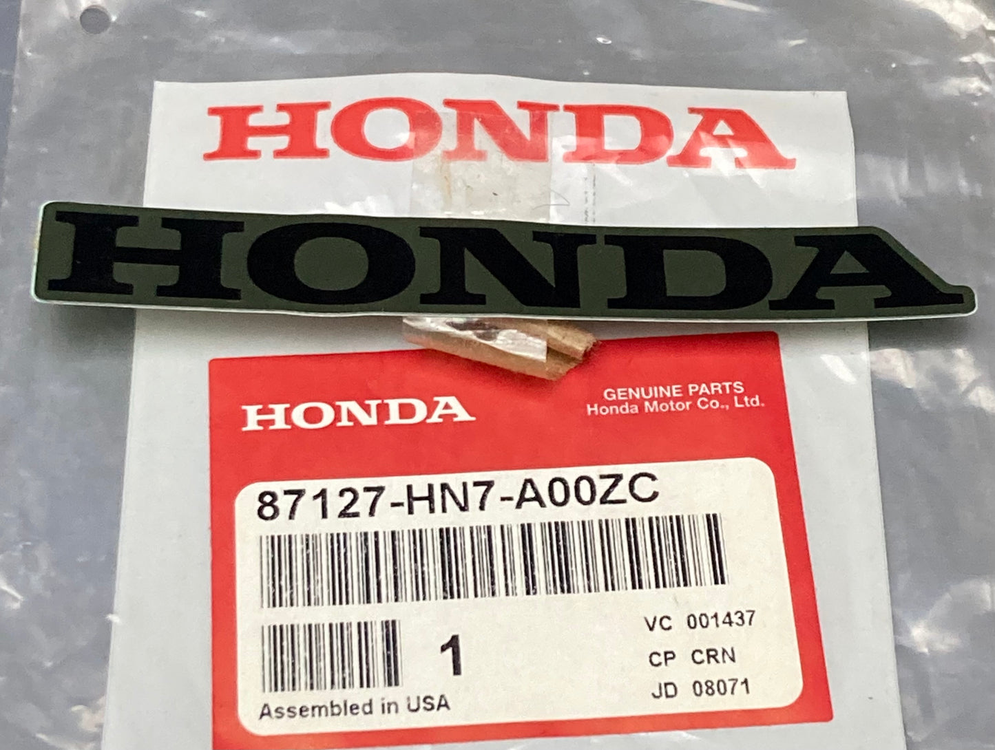 New Genuine Honda 87127-HN7-A00ZC Decal Type4