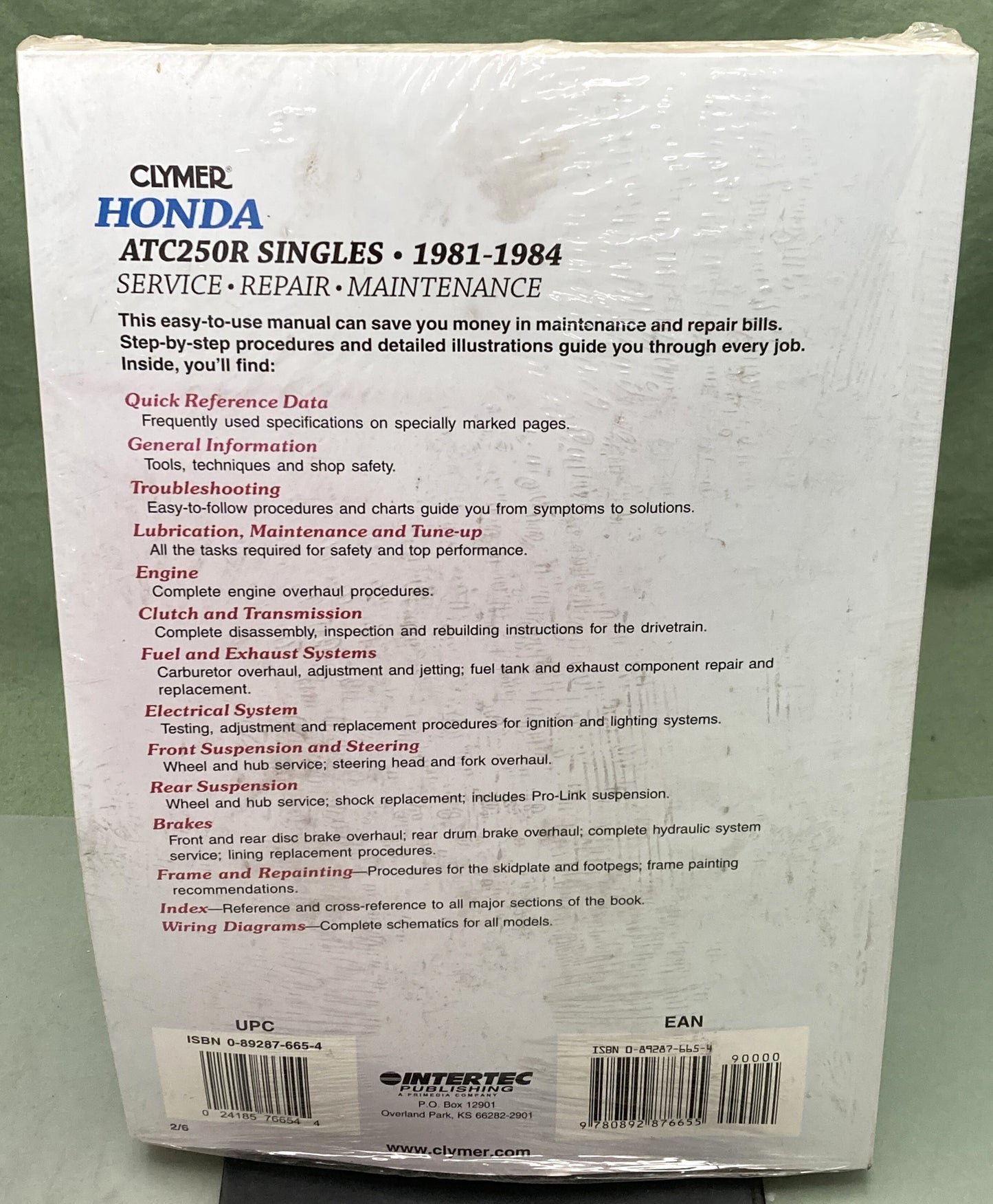 New Clymer M342 Honda ATC250R Singles Service Manual '81-'84