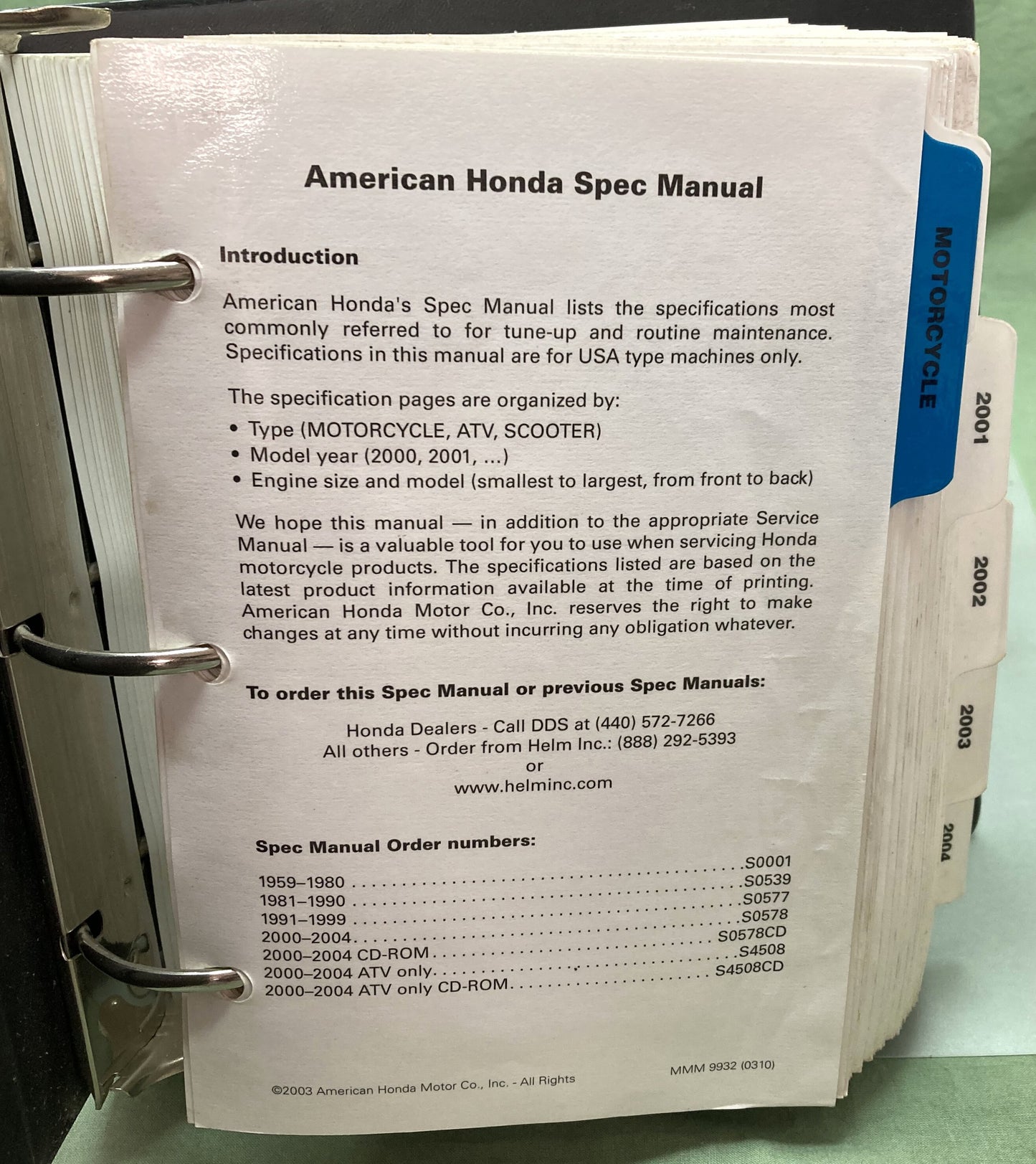 Gen Honda S0537 S0578 Motorcycle ATV and Scooter Spec Manual Set '05-'09 '00-'04