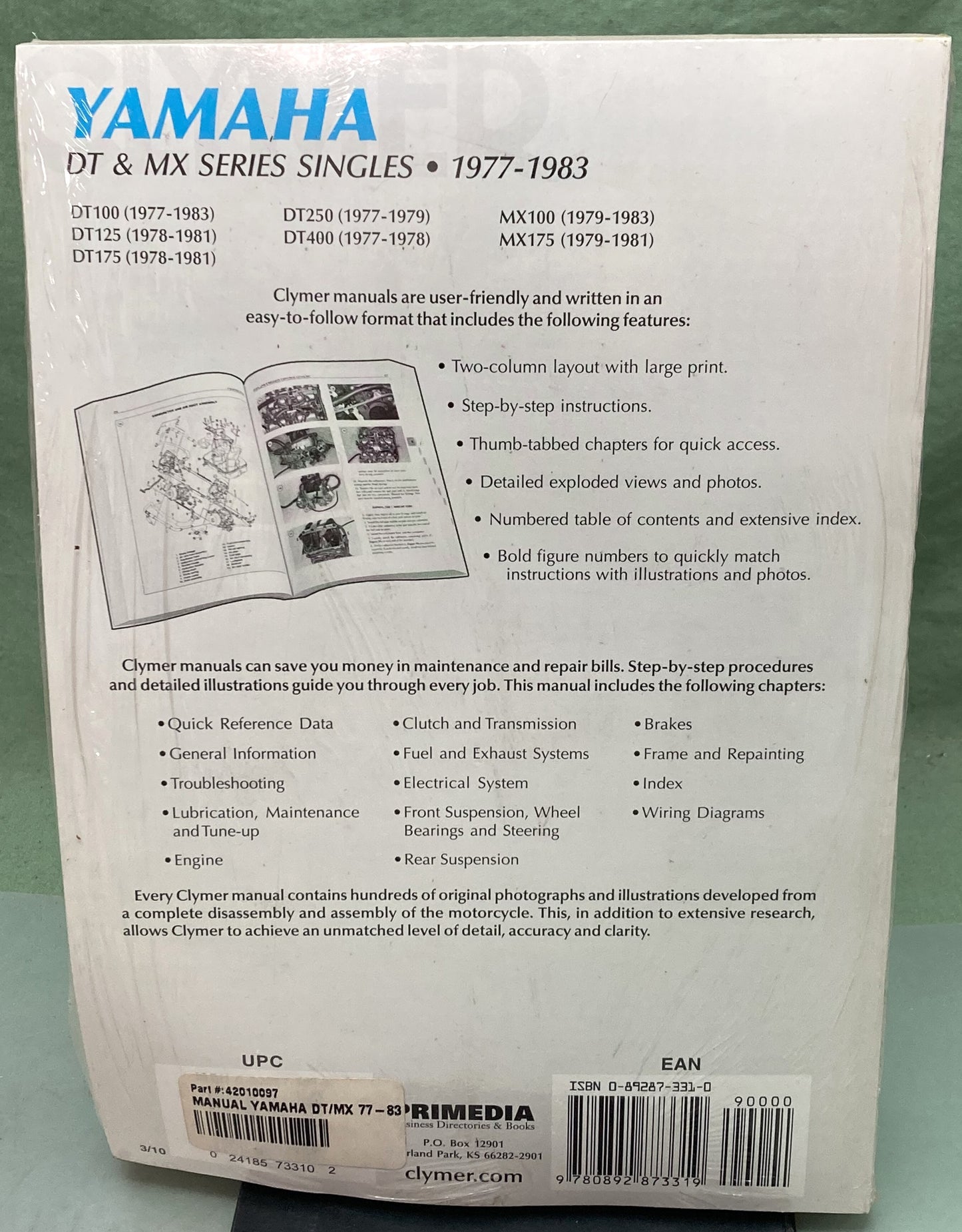 New Genuine Clymer M412 Yamaha DT and MX Series Singles Service Manual 1977-1983