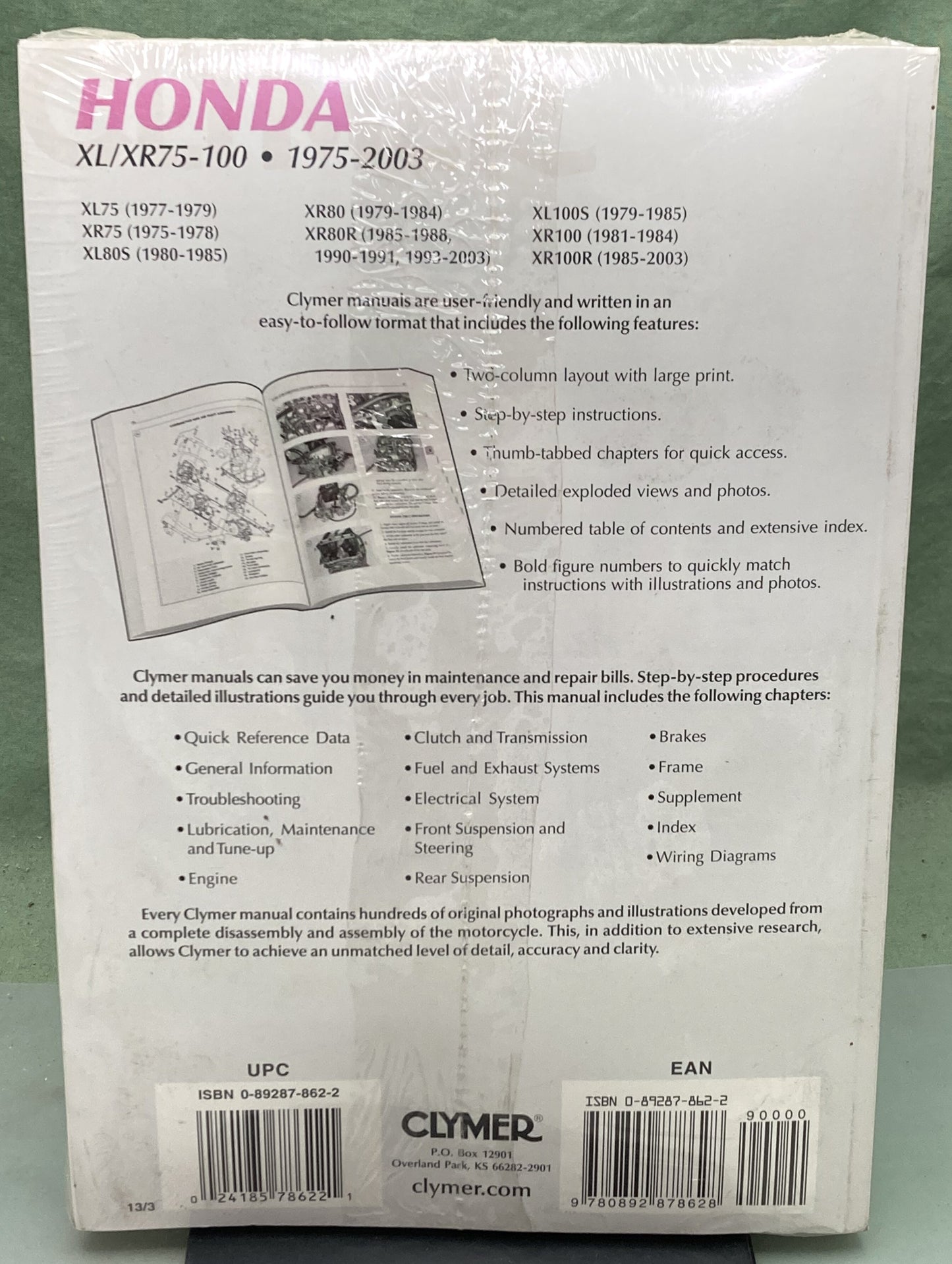 New Genuine Clymer M312-13 Honda XL/XR75-100 Service Manual '75-'03