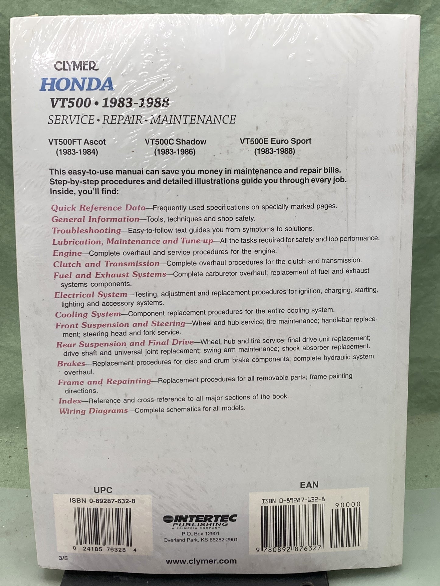 New Genuine Clymer M344 Honda VT500 Service Manual '83-'88