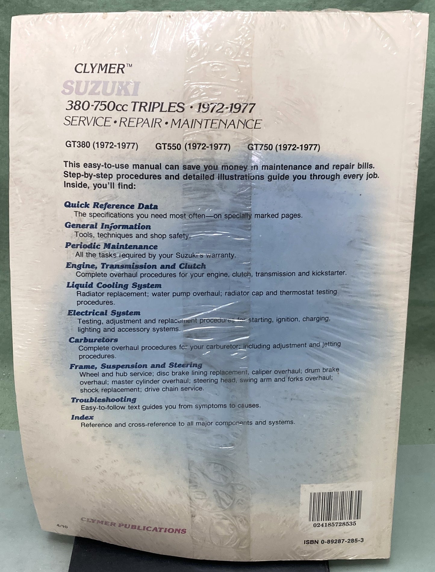 New Genuine Clymer M368 Suzuki 380-750cc Triples Service Manual '72-'77