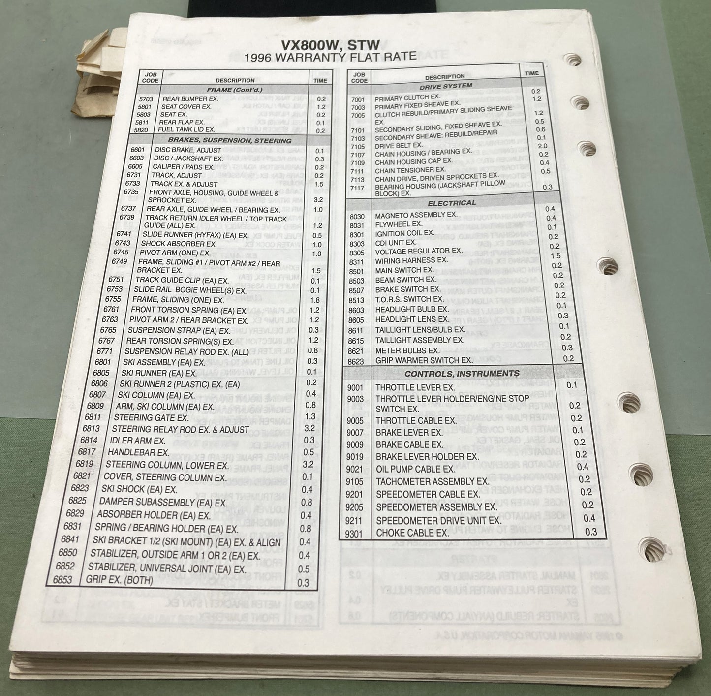 Genuine Yamaha LIT-12750-00-85 Snowmobile Warranty Flat Rate Manual 1984