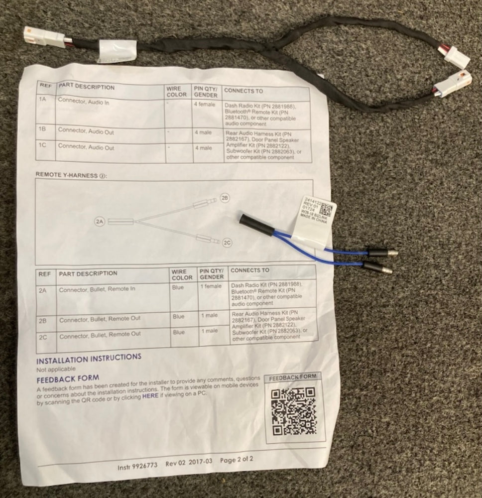 Polaris 2883269 K Audio Y Harness Kit 2881651 New Genuine