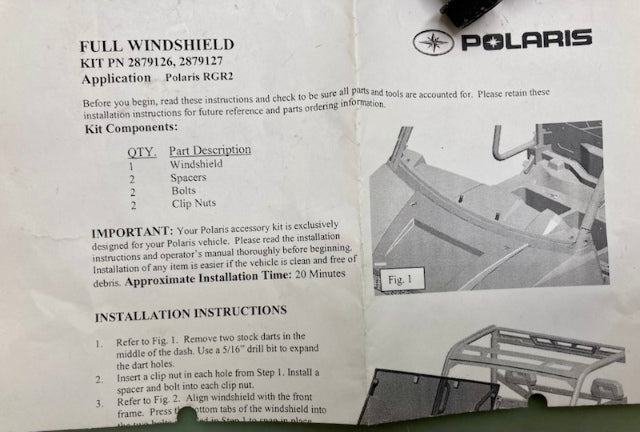 Polaris 2205499 K-Svc, Hdwr, Wshld, Polyfx, Ttn New Genuine