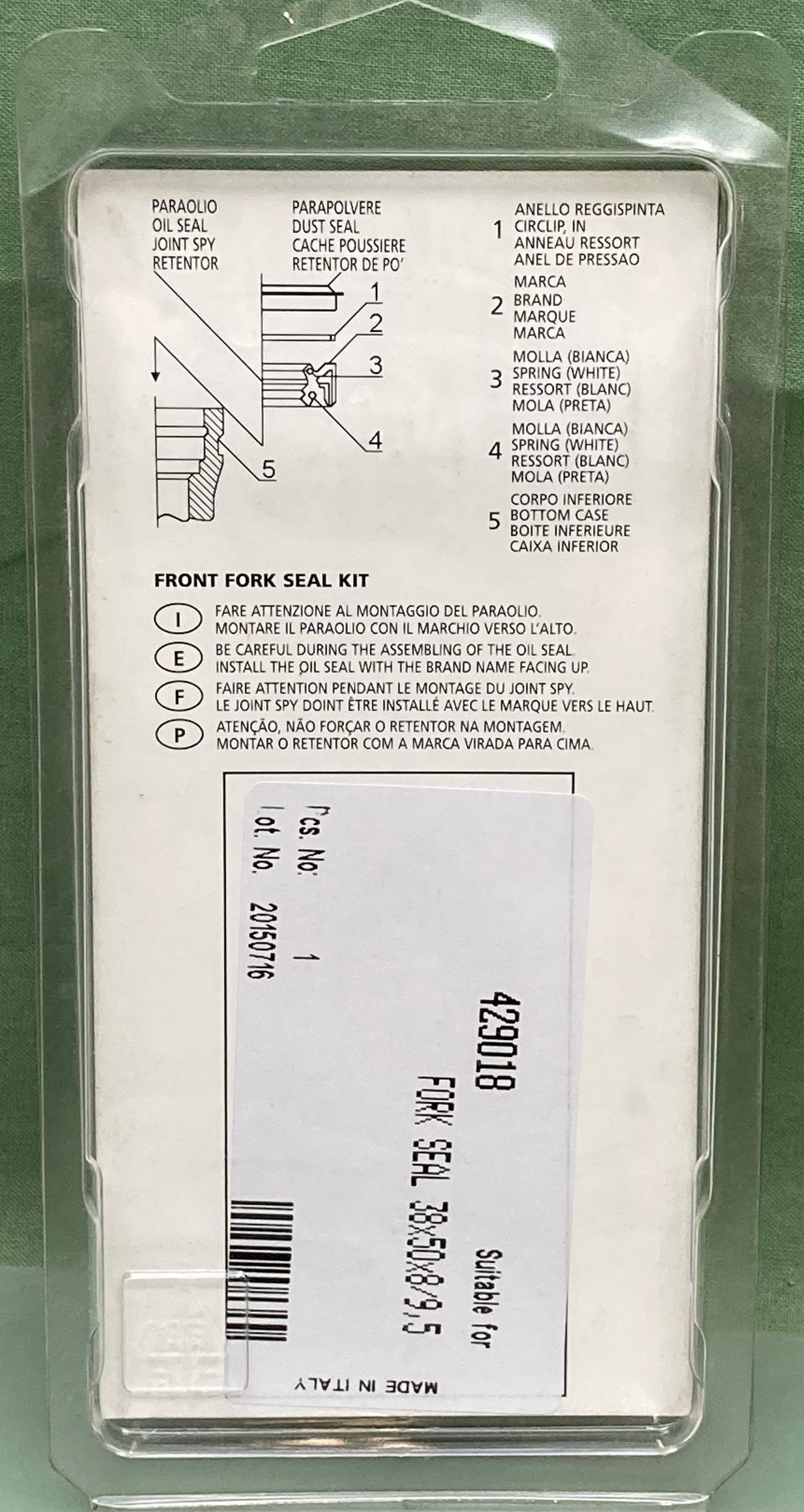 New Genuine BikeMaster 429018 Fork Seal 38x50x8/9, 5