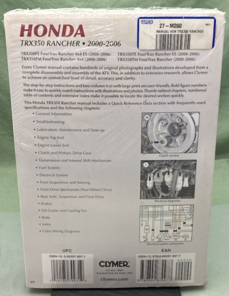 Clymer M200-2 TRX350 Rancher Service Manual '00-'06 New Genuine
