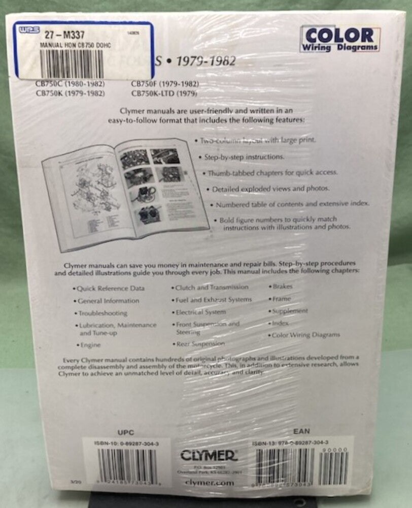 Clymer M337 CB750 DOHC Fours Service Manual '79-'82 New Genuine