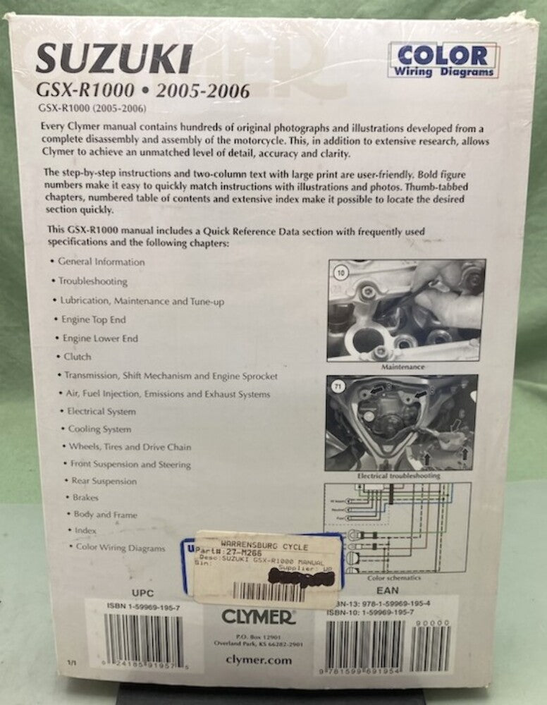 Clymer M266 Suzuki GSX-R1000 Service Manual '05-'06 New Genuine