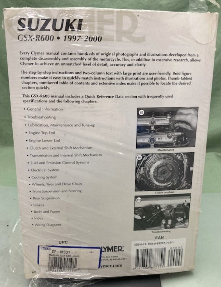 Clymer M331 Suzuki GSX-R600 Service Manual '97-'00 New Genuine