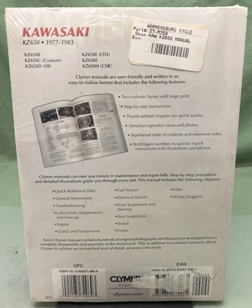 Clymer M358 Kawasaki KZ650 Service Manual '77-'83 New Genuine