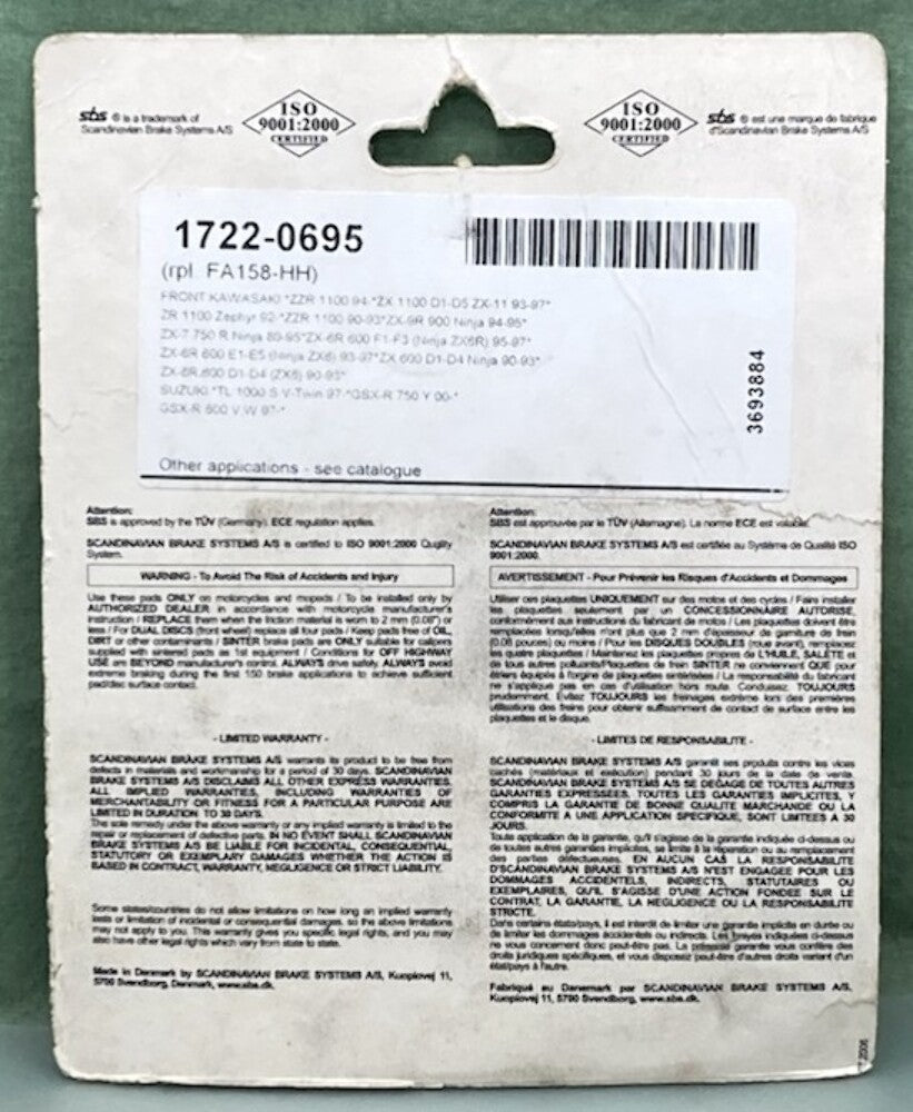 SBS 631HS FR. Sinter Street Excel Brake Pad Set New Genuine