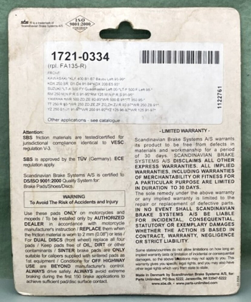 SBS 611SI Sinter Off-Road Brake Pad Set New Genuine