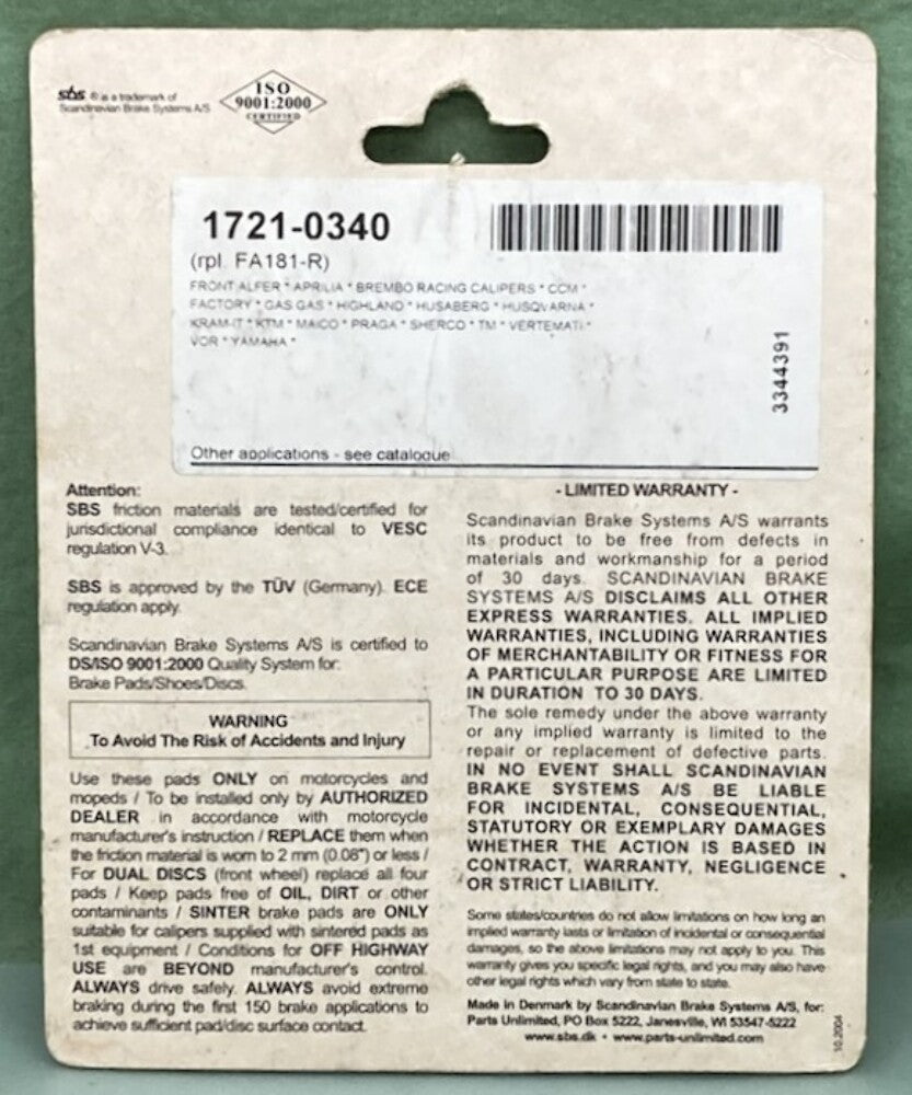 SBS 671SI Sinter Off-Road Brake Pad Set New Genuine