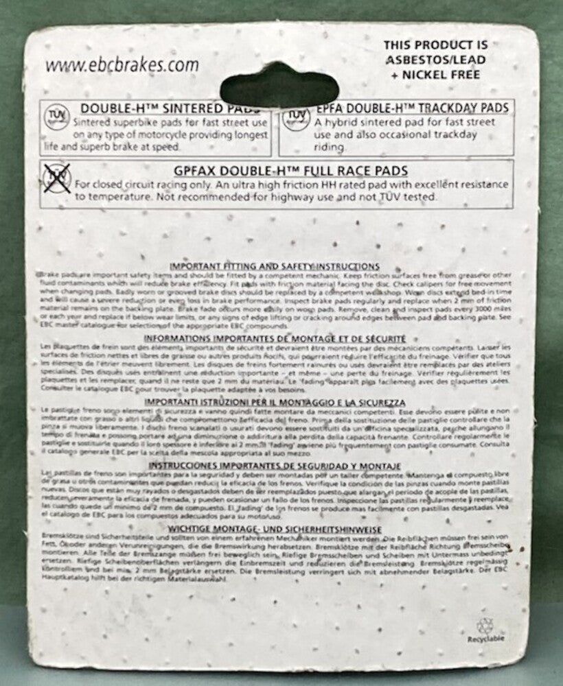 EBC FA254HH Double-H Sintered Brake Pad Set New Genuine