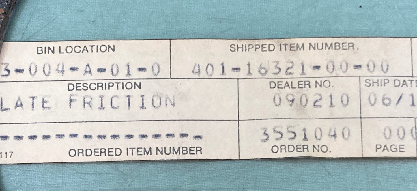 New Replaces Yamaha 401-16321-00 Plate, Friction