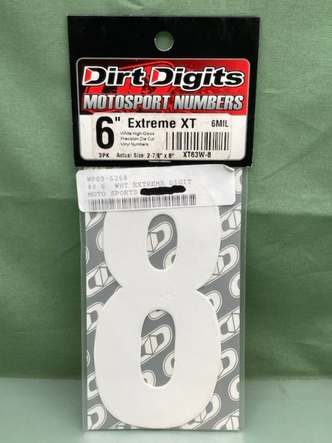 PK of 3 Dirt Digits XT63W-8 MOTORSPORTS VINYL #8 WHITE HIGH-GLOSS New Genuine