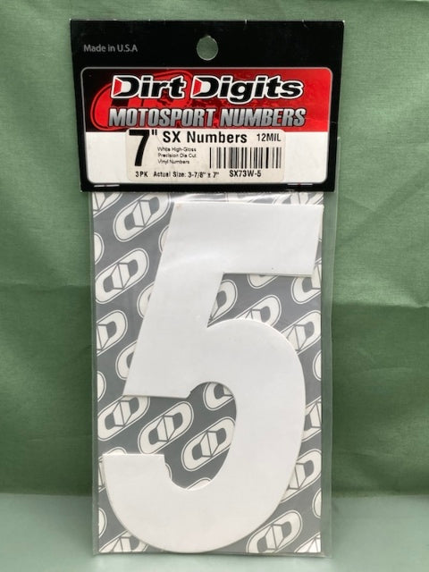 PK of 3 Dirt Digits SX73W-5 MOTORSPORTS VINYL #5 WHITE HIGH-GLOSS New Genuine