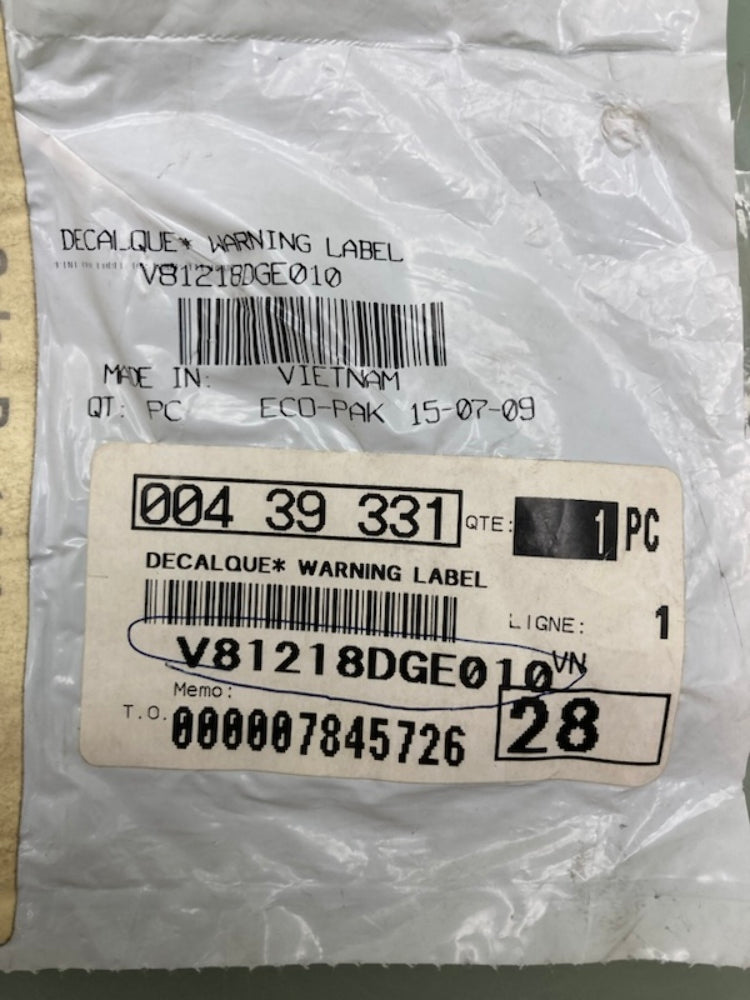 Replaces Can-Am V81218DGE010 Warning Label New