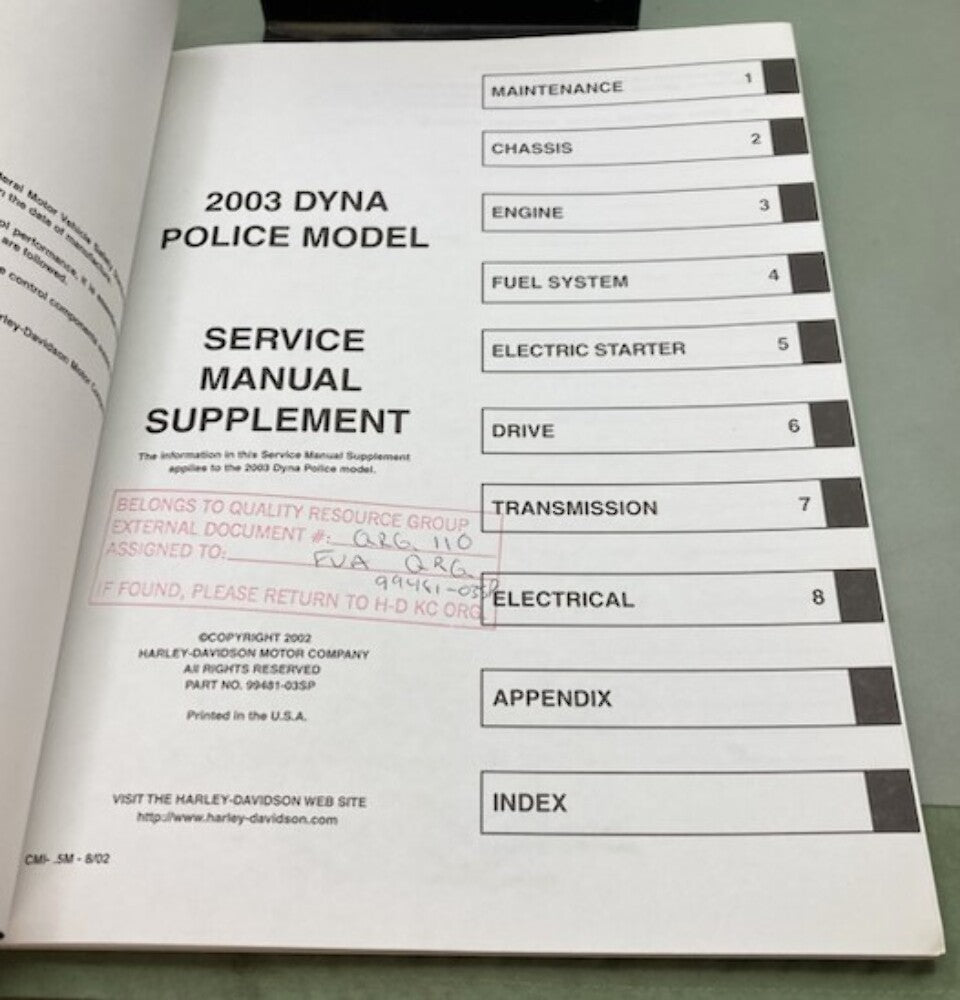 Harley Davidson 99481-03SP FXDP Police Model Supp. Service Manual 2003 Genuine