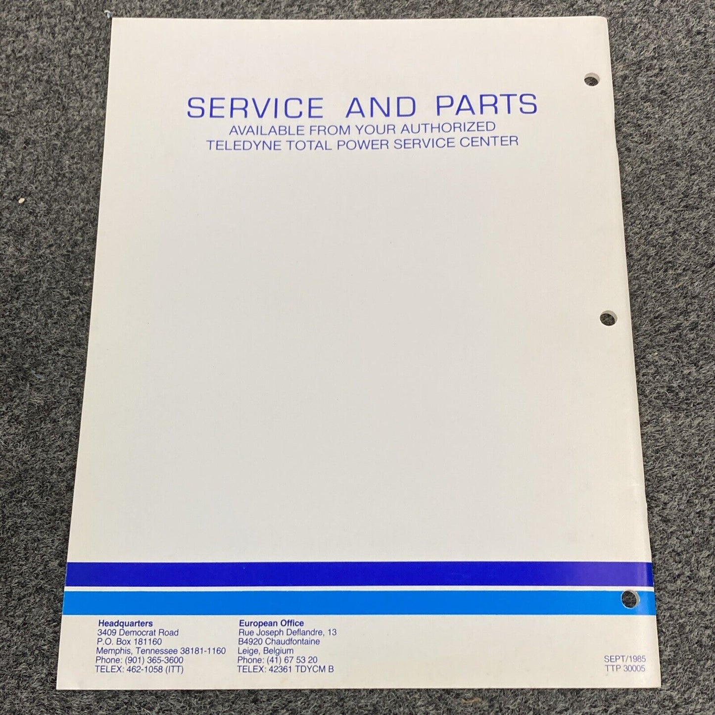 WISCONSIN TELEDYNE TOTAL POWER TTP-30005 ILLISTRATED PARTS CATALOG