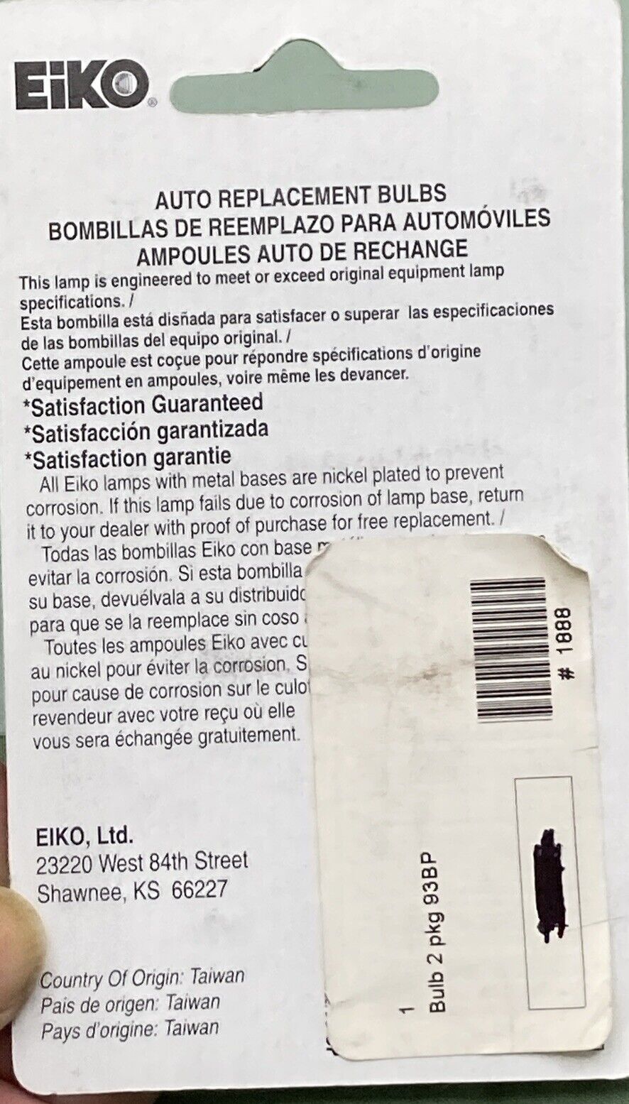 NEW GENUINE EIKO 93-BP HEAVY DUTY AUTO BULBS 12 VOLTS