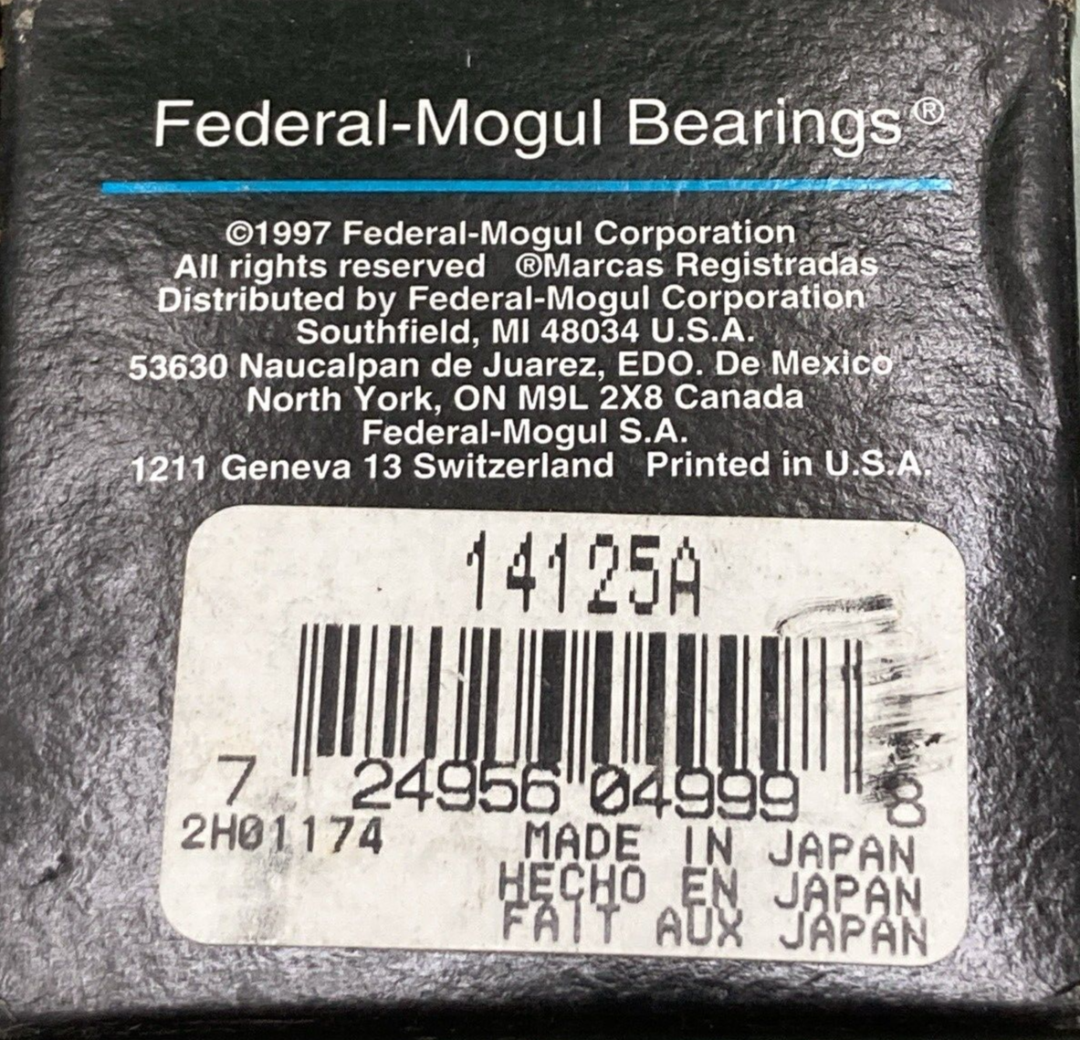 NEW GENUINE FEDERAL MOGUL 14125A TAPER BEARING CONE INNER