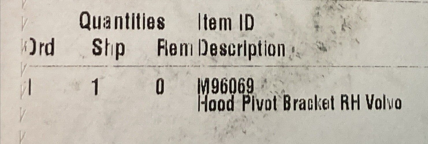 NEW GENUINE VOLVO M96069 Hood Pivot Bracket RIGHT