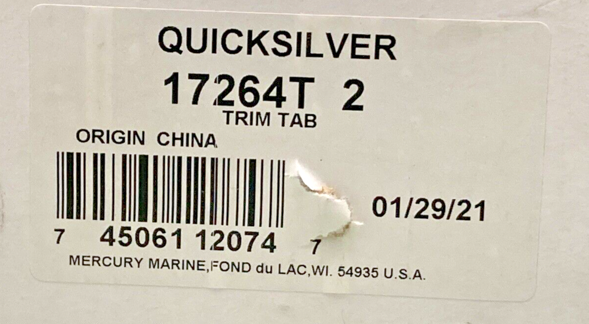 NEW GENUINE QUICKSILVER MERCURY MARINE 17264T2 GEAR HOUSING TRIM TAB