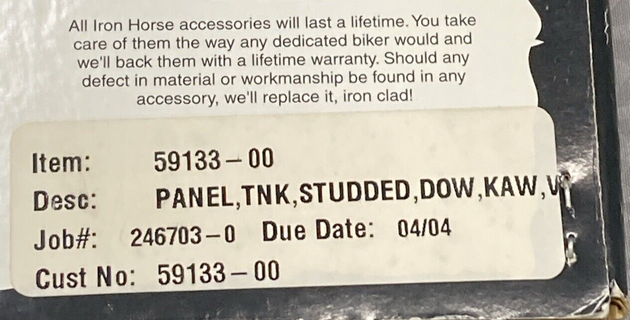 NEW IRON HORSE LEATHER CO 59133-00 DOW STUDDED TANK PANEL KAWASAKI
