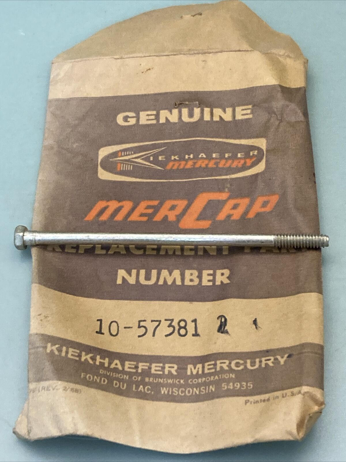 NEW GENUINE MERCURY QUICKSILVER 10-57381 BOLT, THRU - PLATE TO END CAP