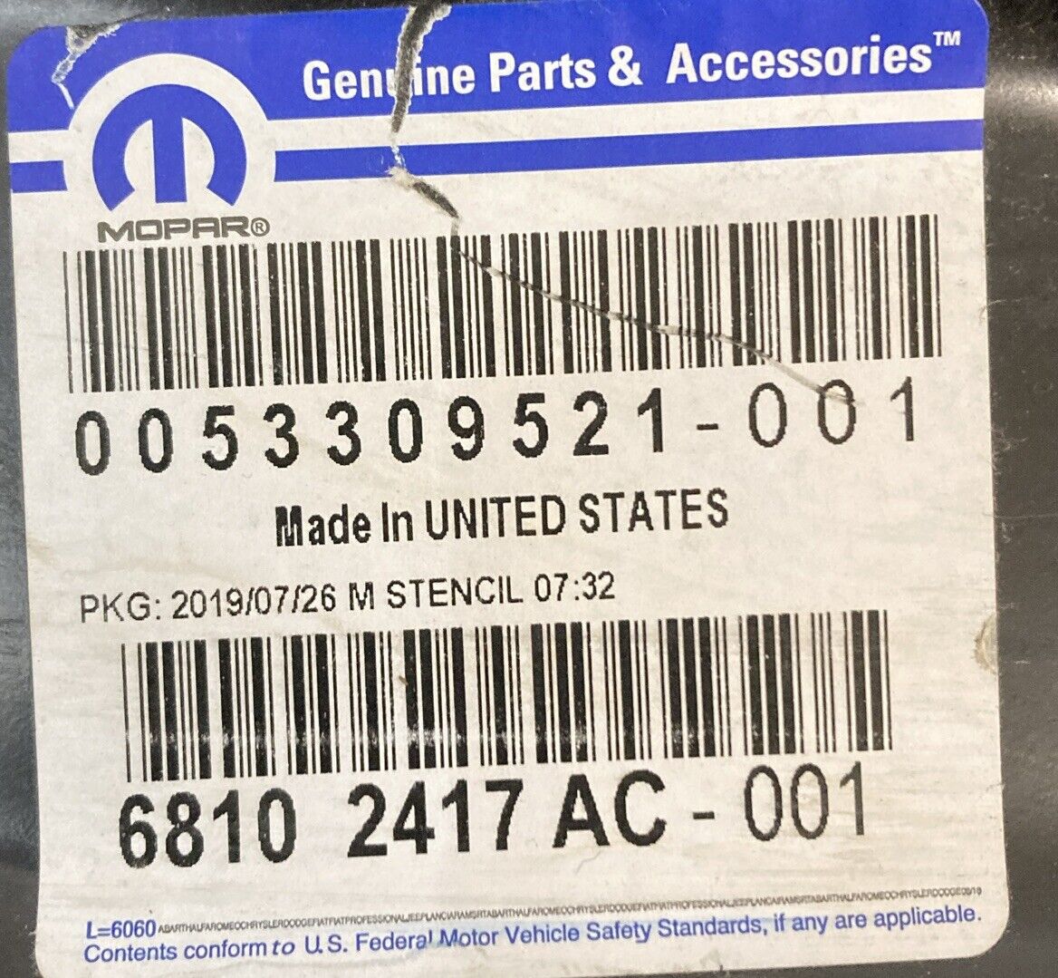 NEW GENUINE MOPAR 68102417AC Lift-Gate Opening Trough, Left