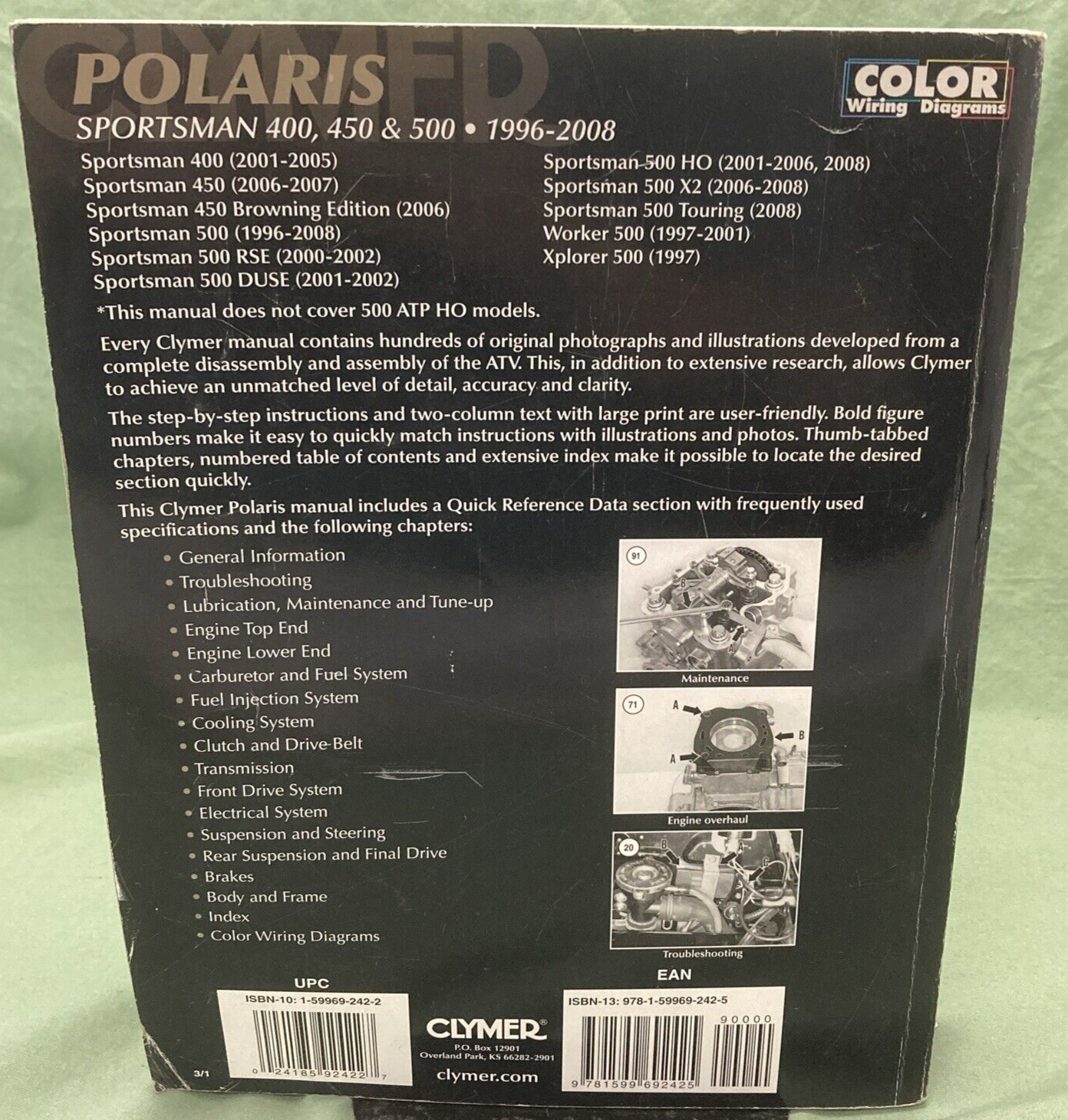 CLYMER POLARIS M365-3 Sportsman 400, 450, & 500 Service Manual 1996-2008