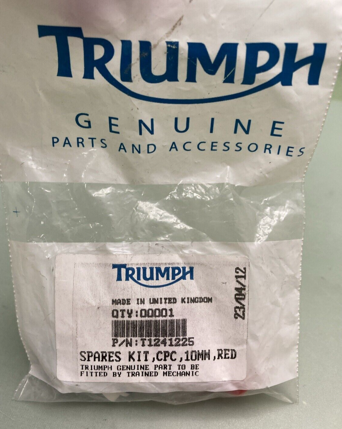 NEW GENUINE TRIUMPH T1241225 Spares Kit, Cpc, 10MM, Red