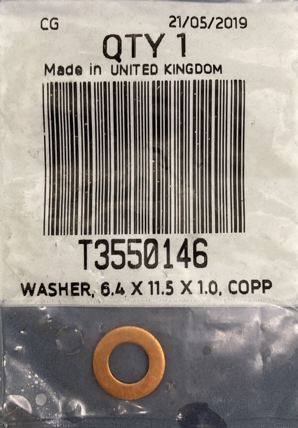 NEW GENUINE TRIUMPH T3550146 Washer, 6.4 X 11.5 X 1.0, Copp