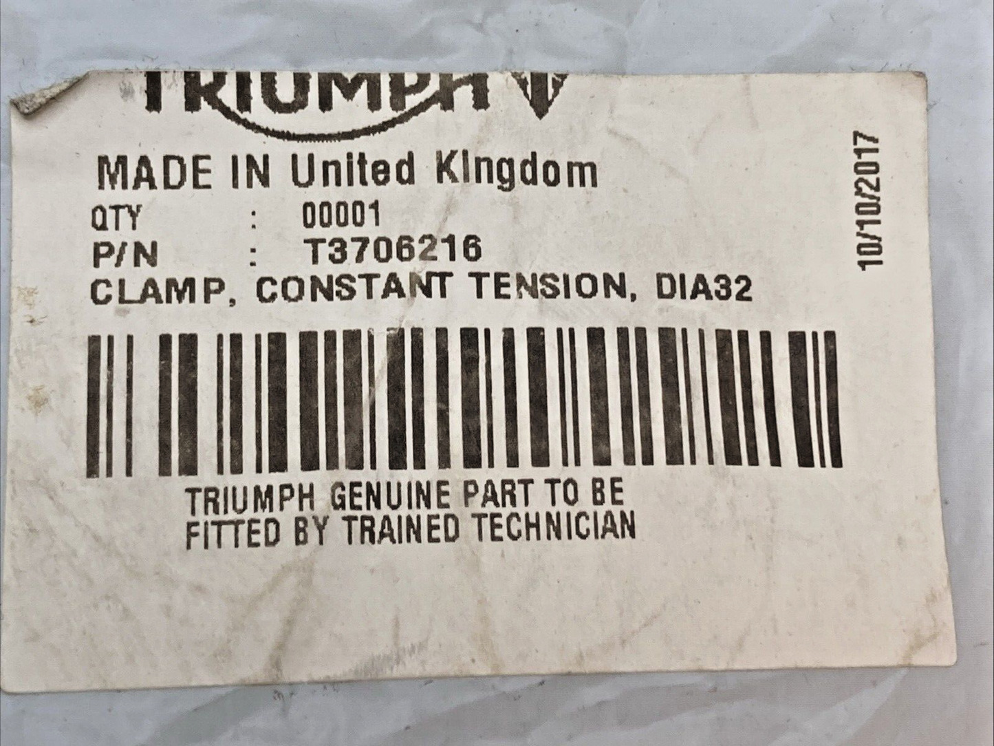 NEW GENUINE TRIUMPH T3706216 Clamp, Constant Tension, Dia 32 Daytona