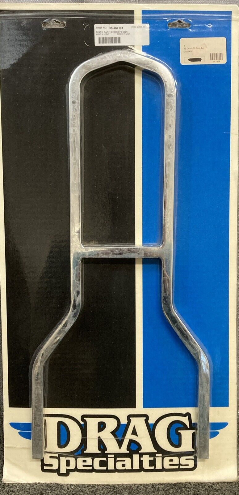 NEW GENUINE DRAG SPECIALTIES DS-264101 Chrome Sissy Bar 15.OHX8.75 SQR